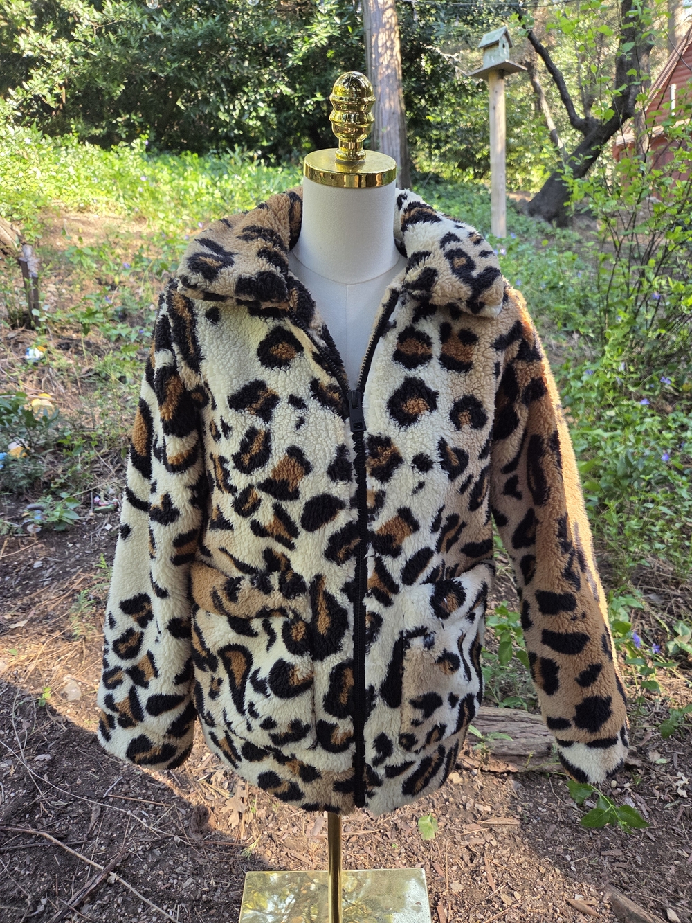Levi Strauss Leopard Print Sherpa Zip Jacket - Brown/Black Size XS